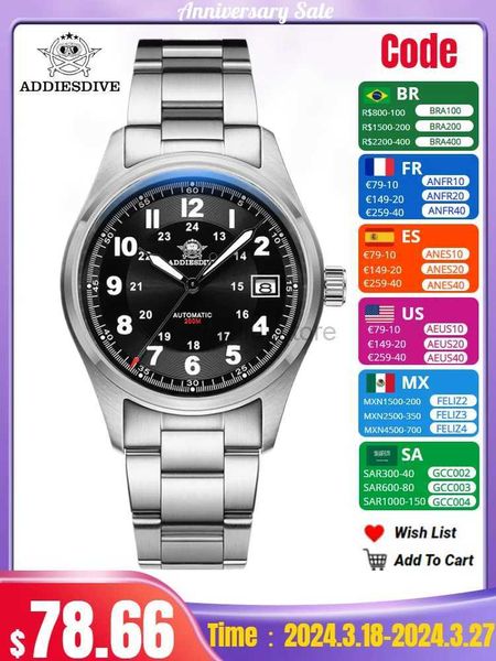 Armbanduhren ADDIESDIVE Herren Lose Uhr BGW9 Super Luminous Sapphire Kristall 200M Wasserdicht Reloj Hombre Automatische Mechanische Uhren 240319