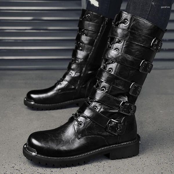 Botas altas top homens tamanho grande 38-46 motocicleta moda confortável sapatos de caminhada plataforma de decoração de metal