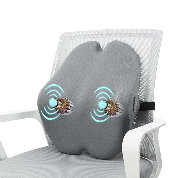Almofada lombar Foamula, almofada de suporte motores vibratórios para alívio da dor nas costas, design ergonômico com alça ajustável para cadeira de jogos de escritório doméstico, assento de carro, avião