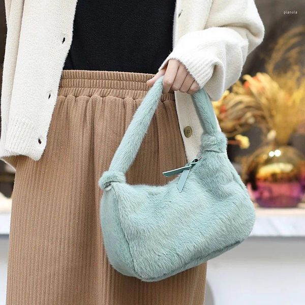 Totes moda coreano outono e inverno de pelúcia cor pura mini bolsa lazer vermelho axila feminino versátil estilo estrangeiro