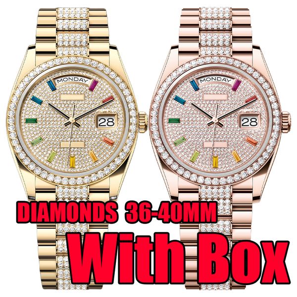 top diamanti di lusso giorno data orologio da uomo da donna orologi di design orologio con movimento meccanico automatico di alta qualità con scatola orologio luminoso in acciaio inossidabile con zaffiro