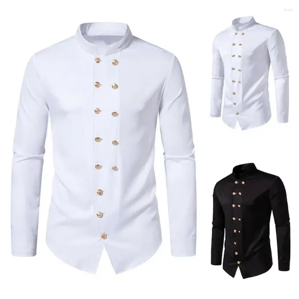 Camisas casuais masculinas homens camisa vintage real elegante trespassado com colarinho slim fit formal top para sofisticado