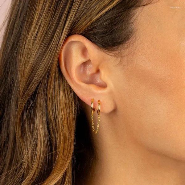 Creolen CRMYA Doppel Huggie Kette Ohrring Für Frauen Messing Gold Farbe Wasserdicht Mode Piercing 2024 Schmuck Großhandel