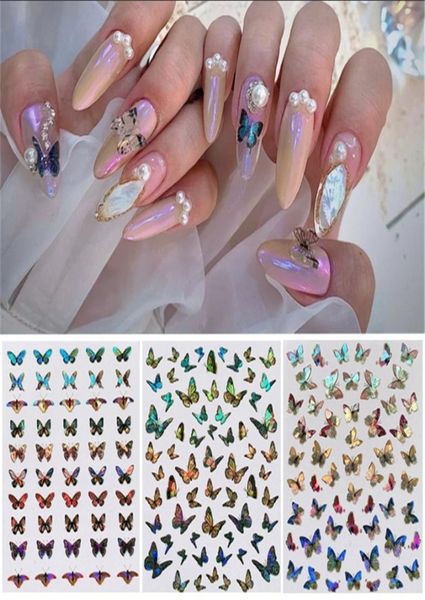 Adesivos de unhas 3D holográficos Nail Art Borboleta Adesivo Decalque Borboletas Acrílico Designs Manicure Decoração Tool4605690