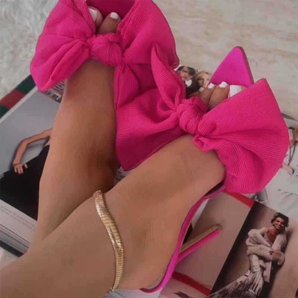 HBP Chaussure Talons Silk Fashion Big Bow Tie Rose Ultimo nuovo stile con tacco da donna