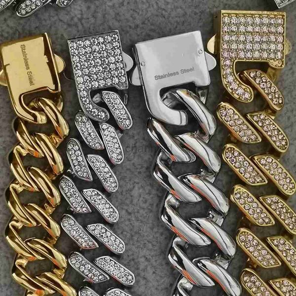 Armreif Hip Hop Bling Iced Out Edelstahl Kubanische Miami Gliederkette Armbänder Für Männer Rock Schmuck Gold Silberfarben Geschenk 240319