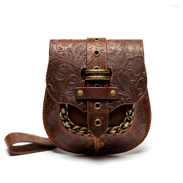 Umhängetaschen Steampunk Europäische und amerikanische Damen Retro-Stil Echtes Leder Kette Geprägte Shell Messenger Bag