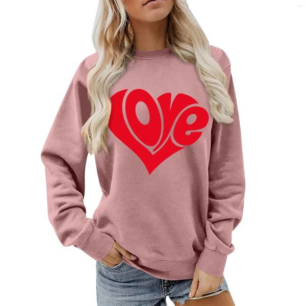 Felpe con cappuccio da donna moda casual stampa di San Valentino pullover con o-collo a maniche lunghe camicetta superiore felpa da donna Y2k streetwear