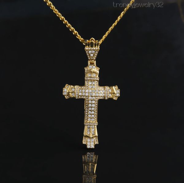 Крест-подвеска из алмазного сплава, модное мужское ожерелье в стиле хип-хоп, ювелирные изделия