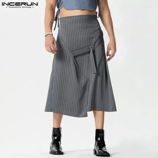 Мужские брюки INCERUN 2024, брюки в американском стиле, мужские полосатые завязки, полуюбки, брюки, уличная одежда, мужские широкие брюки, длинные S-5XL