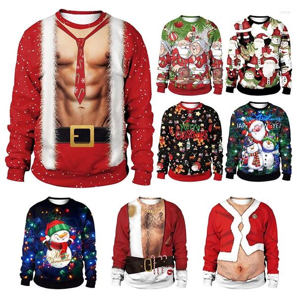 Herren-Kapuzenpullover, Weihnachtsfeier-Pullover für Männer, mit Muskeldruck, Rundhalsausschnitt, Sweatshirts, Weihnachtsgeschenk, Kleidung, Paar-Outfit, lustig, übergroß