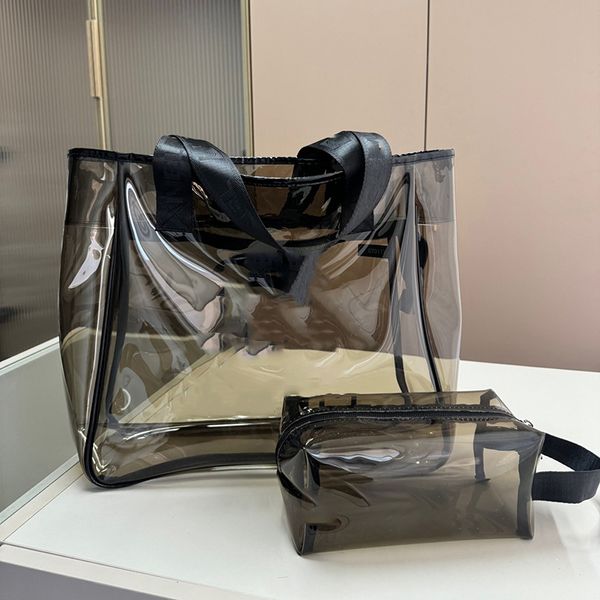 Borsa firmata Borsa a tracolla da donna Moda Confezione gelatina trasparente Borse tote di grande capacità Borse a tracolla casual Portafoglio nero Set da 2 pezzi