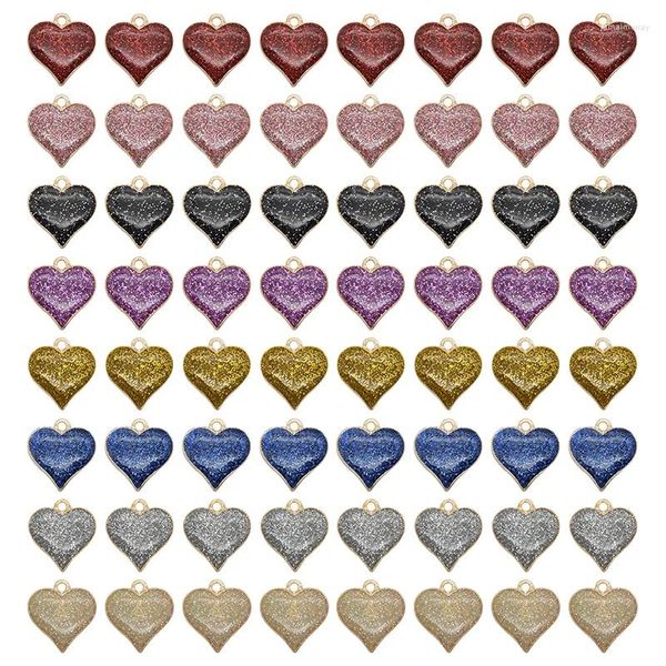 Pendenti e ciondoli 10 pezzi 8 colori glitter rosso a forma di cuore smalto lega di metallo pendenti per San Valentino per gioielli fai da te forniture artigianali