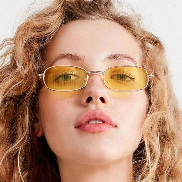 Солнцезащитные очки ярких цветов Vintege, металлические кошачьи глаза, летние уличные очки для женщин и мужчин, корейский стиль, маленькие прямоугольные ретро-очки