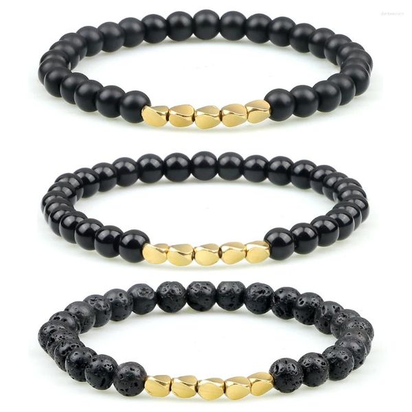 Strand Minimalista Pietra Naturale Perline Bracciale Rame irregolare 6MM Lava Nero Buddista tibetano Bracciale Pulsera Gioielli Hombre Per i regali