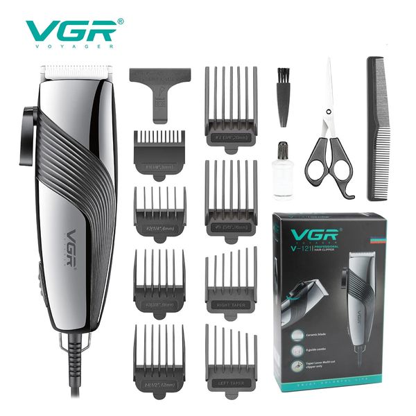 Máquina de cortar cabelo profissional VGR Aparador elétrico Barbeiro Corte de cabelo com fio para homens V121 240315