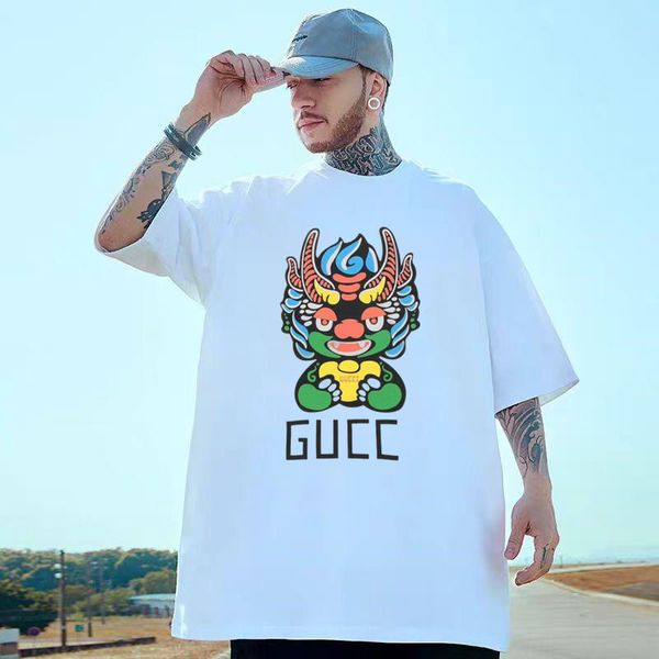 Büyütülmüş gevşek erkekler saf pamuklu kısa kollu tişört, şık ve moda klasik düz renkli baskılı tasarım, erkek polo gömlek, erkekler ins hip-hop takım elbise, erkekler