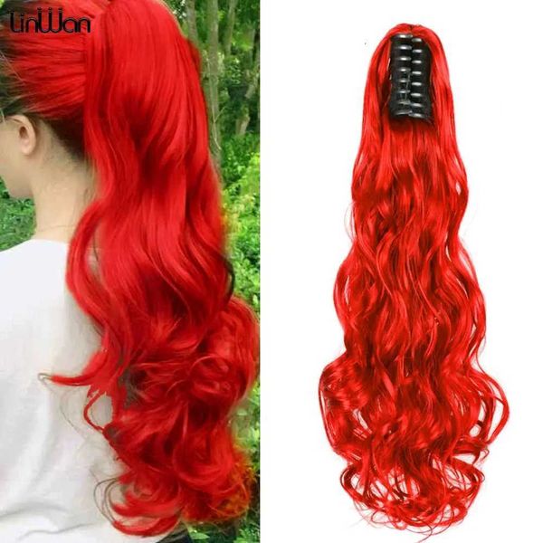 Synthetische Perücken, 50,8 cm, lockiges, gewelltes Pferdeschwanz-Haar, synthetische Krallen-Clip-on-Pferdeschwanz-Haarteile für weiße Frauen, braun, schwarz, rot, Farbe 240329