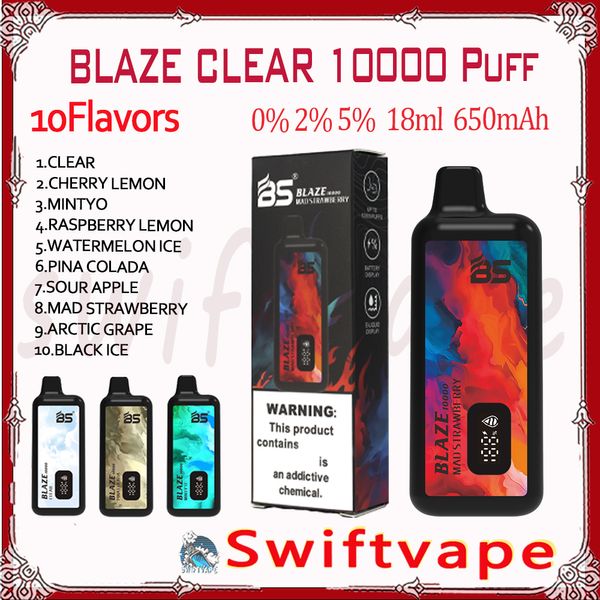 Original Breze Stiik BLAZE 10000 Puff Descartável E Cigarro 10 Sabores 18ml Pod Bateria Recarregável 650mAh 0% 2% 5% Atacadista 10K Puffs Vape Pen