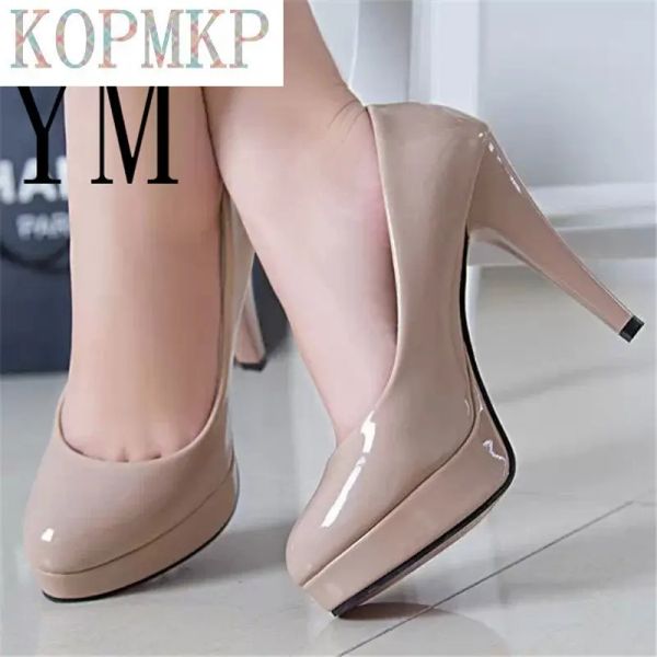 Pompalar moda olgun kadınlar pompalar klasik patent deri yüksek topuklu ayakkabılar çıplak keskin kafa paltform düğün kadınlar ayakkabı artı 3442