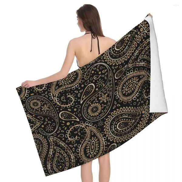 Asciugamano dorato stile bohémien in stile paisley sfumato beige e marrone, morbido lino, microfibra, spiaggia, bagno, doccia, asciugatura rapida, asciugamani da piscina