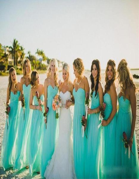 ABD Popüler Plaj Turkuaz Şifon Nedime Elbiseleri Plus Boy Boyut Uzunluğu Düğün Konuk Partisi Elbise Sonbahar Resmi Parti Go5793983