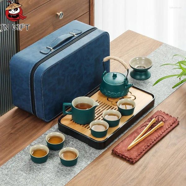 Set da tè Set da viaggio per esterni Set da tè per piccolo ufficio Tè domestico Vassoio per teiera in ceramica cinese con borsa portatile