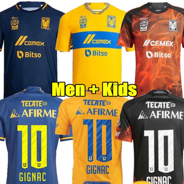 GIGNAC 23 24 Tigres UANL Home Away Third Soccer Jersey 2023 2024 Мужская детская футбольная рубашка комплект N.IBANEZ SOTELDO S.CORDOVA AQUINO THAUVIN F.THAUVIN униформа