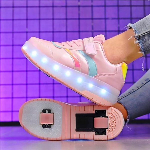 Schuhe Kinder Roller Skate Schuhe Fashion Casual Sneaker Outdoor Sports Jungen Mädchen 2 Räder aufladen Schuhe Kinder Spielzeug Geschenk LED Light