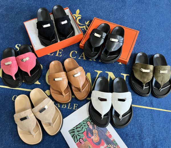 Designer flip flops império chinelos fivela camurça chinelo de couro mulheres luxo slides sandálias sola de borracha sapatos de verão mocassins tamanho 35-42