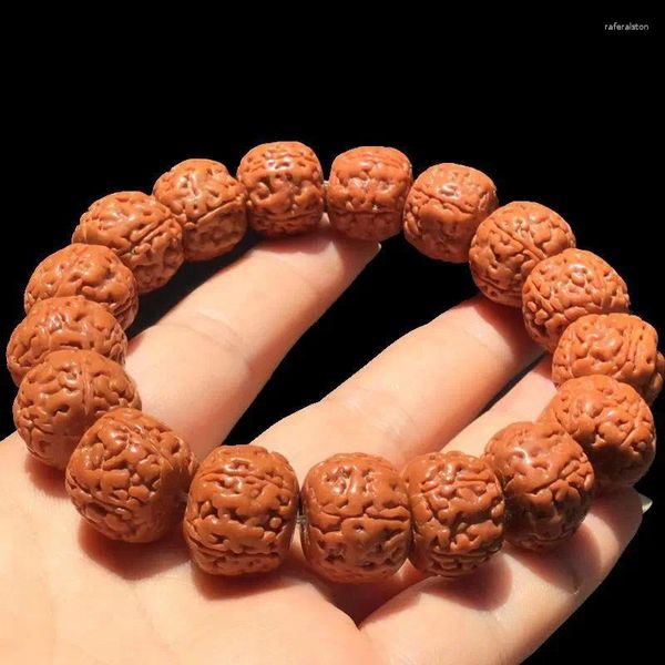 Pulseira de contas Rudraksha Bodhi com textura de escala de dragão grande morango