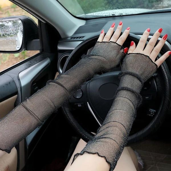 Knieschützer Damen Sommer Glitzer Sonnenschutz Ärmel Spitze Mesh UV Dünn langärmelig Fahrrad Atmungsaktive Handschuhe Fahren Arm Sexy