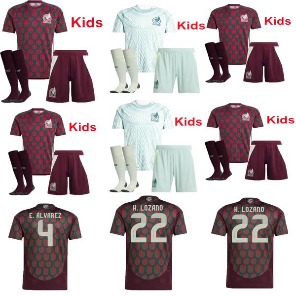2024 Meksika Futbol Forması Evde 24 25 Raul Chicharito Lozano Dos Santos Çocuklar Set Futbol Gömlek Üniformaları