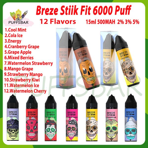 Otantik breze stiik fit 6000 puf tek kullanımlık elektronik sigara 15ml pod 500mAh şarj edilebilir pil pufları 6k vape kalem