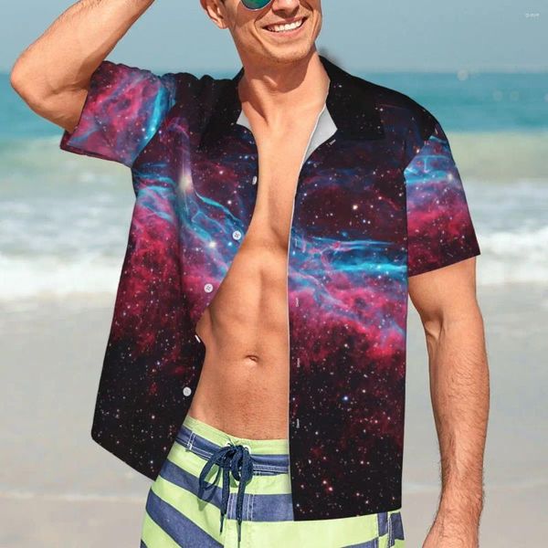 Camisas casuais masculinas galáxia nebulosa estrelas leggings havaí camisa masculina praia de manga curta y2k rua impressa na moda blusas oversize