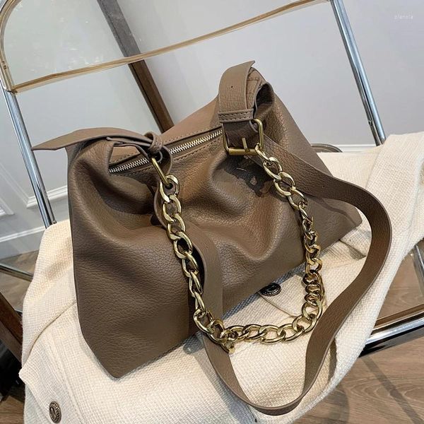 Totes de alta qualidade macio couro do plutônio bolsa ombro para as mulheres 2024 corrente hobos médio zíper bolsas bolsa casual moda crossbody sacos