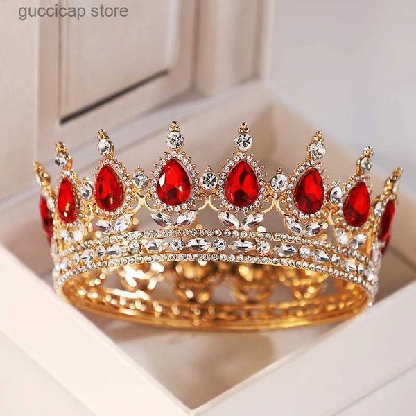 Diademi Itacazzo Copricapo da sposa pieno di stile abbagliante Attraente lussuosa corona rotonda per spettacolo di bellezza da donna color oro (senza scatola) Y240319