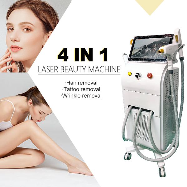 Depilatore laser a diodi 4 in 1 808nm Depilazione per tutti i colori della pelle Rimozione del tatuaggio laser al picosecondo Nd Yag OPT e RF Lifting della pelle Medicina estetica