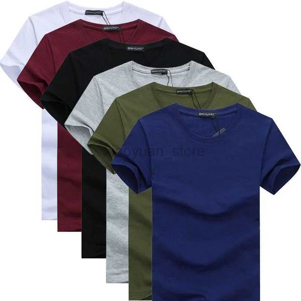 Camisetas masculinas 6 unidades.2024 linhas criativas simples com camisetas de algodão de cor sólida masculina nova chegada estilo masculino manga curta camiseta plus size 240327