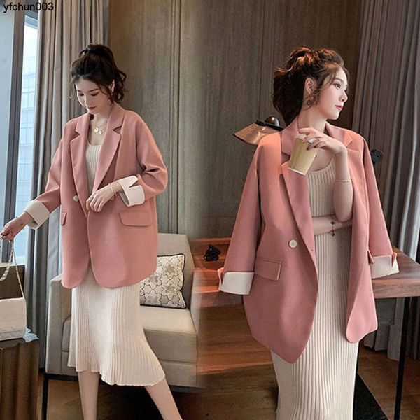 Primavera e outono temporada nova edição coreana internet vermelho rosa pequeno terno casaco feminino duplo breasted solto casual