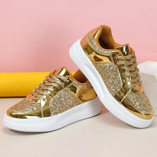 Casual Schuhe Frühling Gold Vulkanisierte Slip Auf Lace-up Walking Turnschuhe Frauen Und Männer 2024 Mode Komfort Im Freien Liebhaber