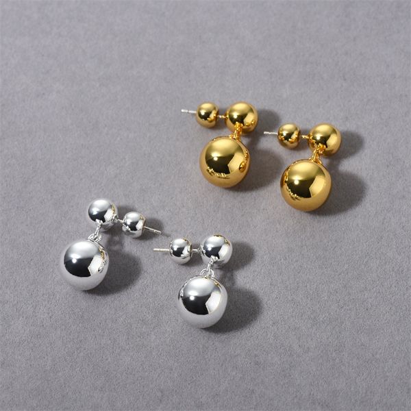 Orecchini a doppia sfera di grandi o piccole dimensioni in metallo alla moda francese, dimensioni con palline rotonde, semplice tendenza dei gioielli con fascino