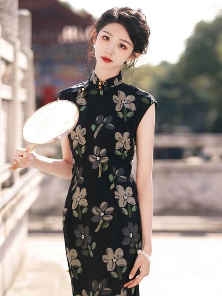 Этническая одежда, элегантное женское платье Cheongsam в китайском стиле на весну и лето, повседневное платье с короткими рукавами