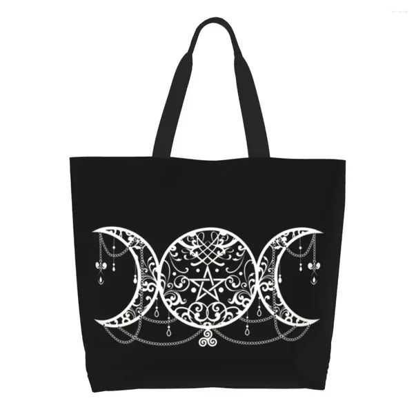 Einkaufstaschen, dreifache Mondgöttin, Einkaufstasche, bedruckt, Canvas, Shopper, Schultertasche, großes Fassungsvermögen, tragbar, heidnische Wicca-Handtasche