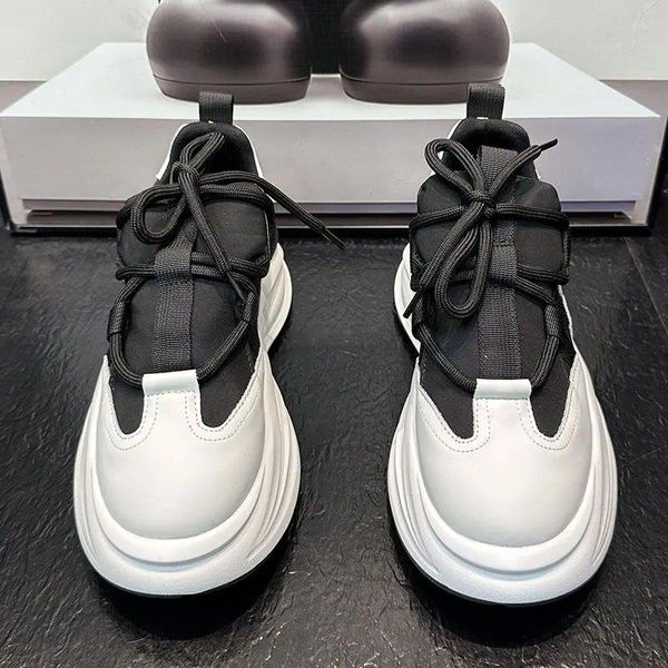 Botas moda homens designer chunky tênis placa sapatos casuais microfibra couro retalhos respirável aumentou mocassins internos