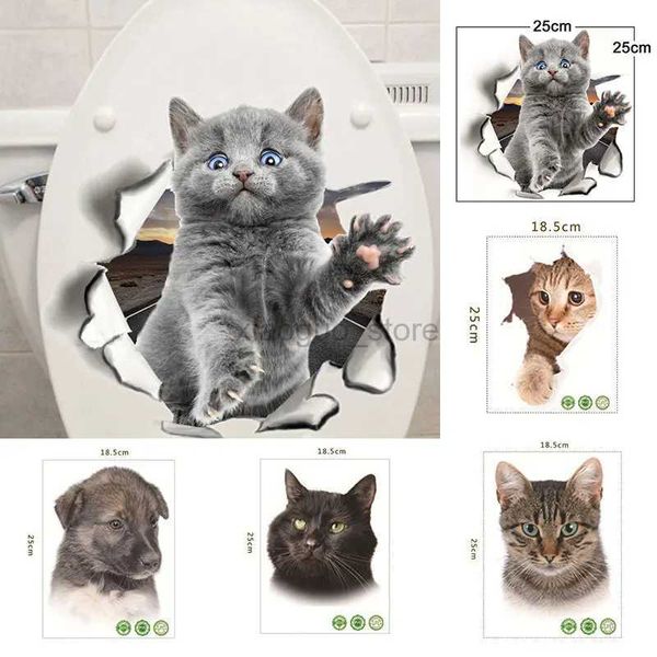 Adesivos de banheiro gato dos desenhos animados 3d adesivos de parede decorações para casa decalques de banheiro cozinha móveis 3d decorações arte de banheiro para cartazes de parede 240319