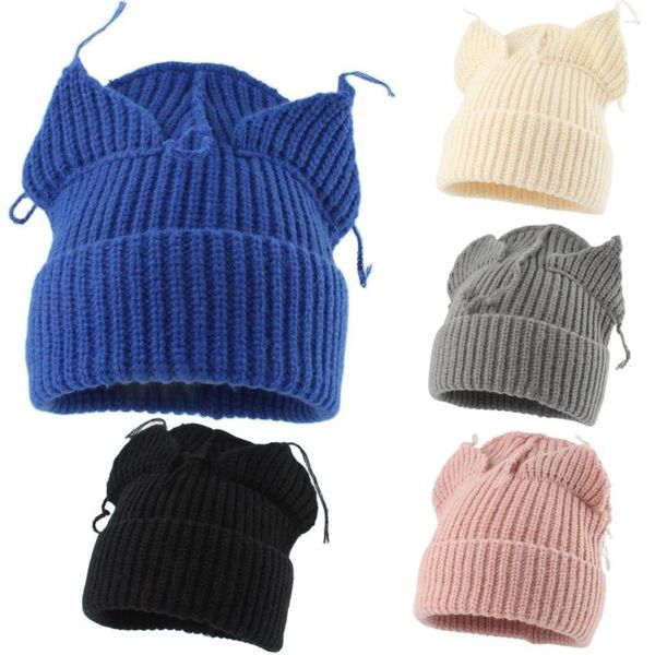 Berets 2024 Inverno Skullies Bonito Mulheres Long Ears Chapéu Crochet Traje Beanie Chapéus Presente de Natal Hip Hop Cap