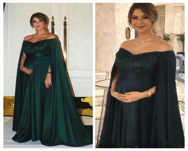 Abiti da sera premaman in gravidanza verde scuro con mantella con spalle scoperte Abiti da festa lunghi fino al pavimento Abiti da ballo per baby shower 1266375158