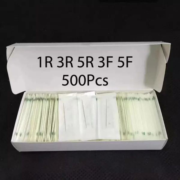 İğneler 500pcs Sterilize 1R 3RS 5RS 3F 5F Geleneksel Kaş Dövme İğne 0.35x50mm Kalıcı Makyaj Dudak Eyeliner Gövdesi Dövme