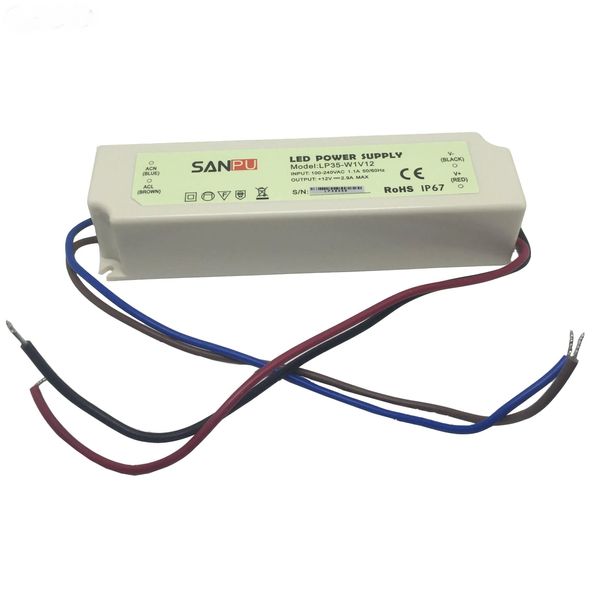 SANPU 30W à prova d'água LED fonte de alimentação 12V/24V DC Driver IP67 Transformador de tira de plástico branco LP35-W1 LL